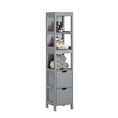 SoBuy Badezimmer Hochschrank 145cm Stahlgrau mit 2 Körben - Badschrank 30x30cm FRG126-SG
