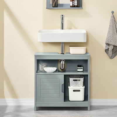 SoBuy | Waschbeckenunterschrank stahlgrau | Badezimmerschrank | Badmöbel Landhaus | FRG128-SG