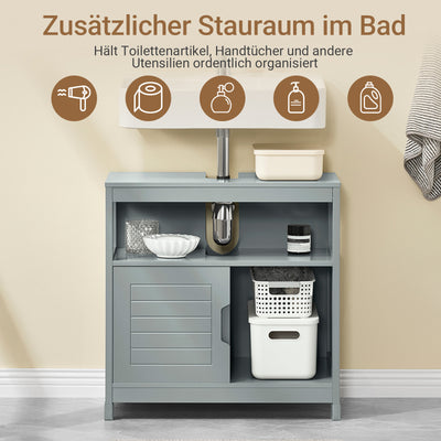 SoBuy | Waschbeckenunterschrank stahlgrau | Badezimmerschrank | Badmöbel Landhaus | FRG128-SG