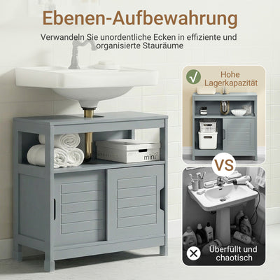 SoBuy | Waschbeckenunterschrank stahlgrau | Badezimmerschrank | Badmöbel Landhaus | FRG128-SG