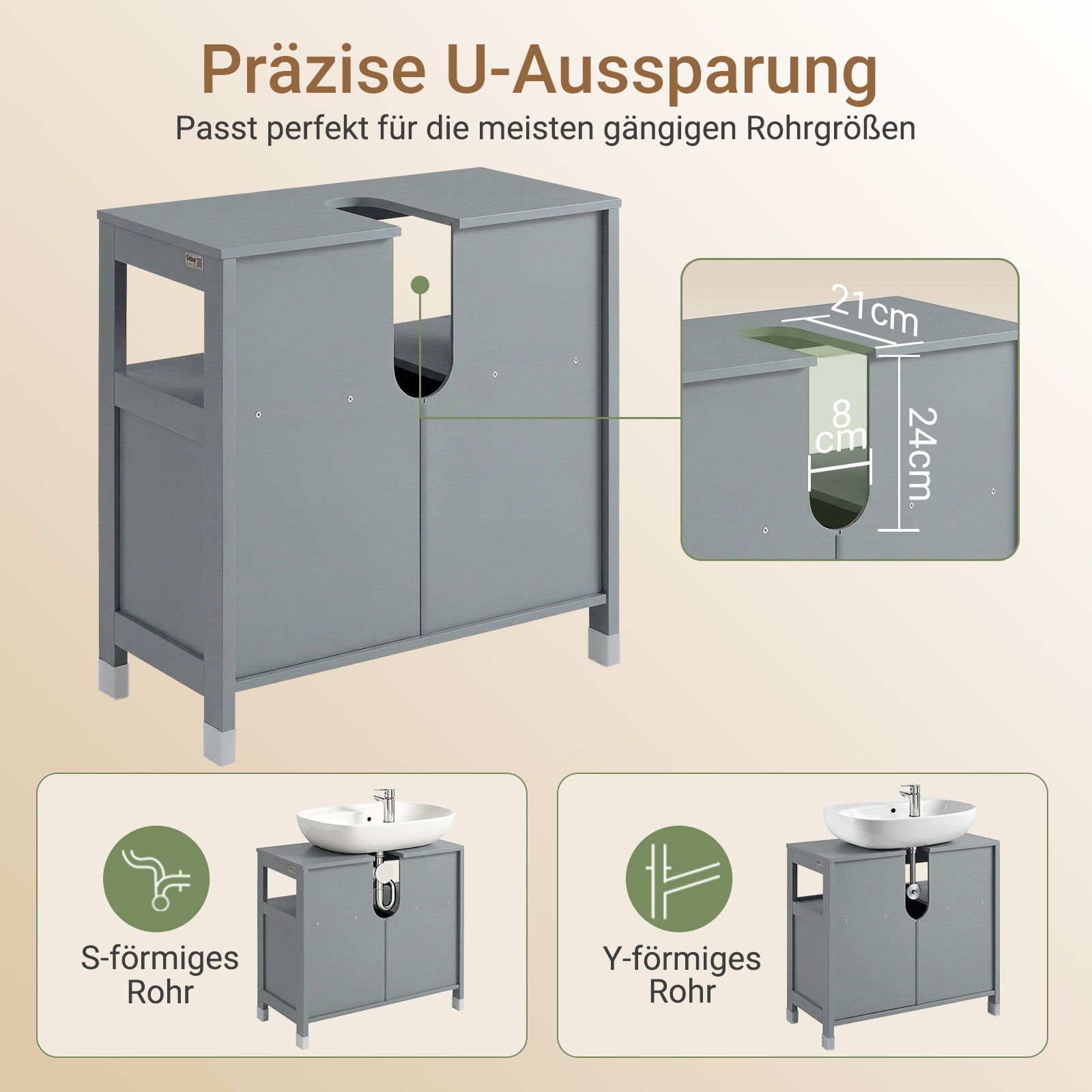 SoBuy | Waschbeckenunterschrank stahlgrau | Badezimmerschrank | Badmöbel Landhaus | FRG128-SG