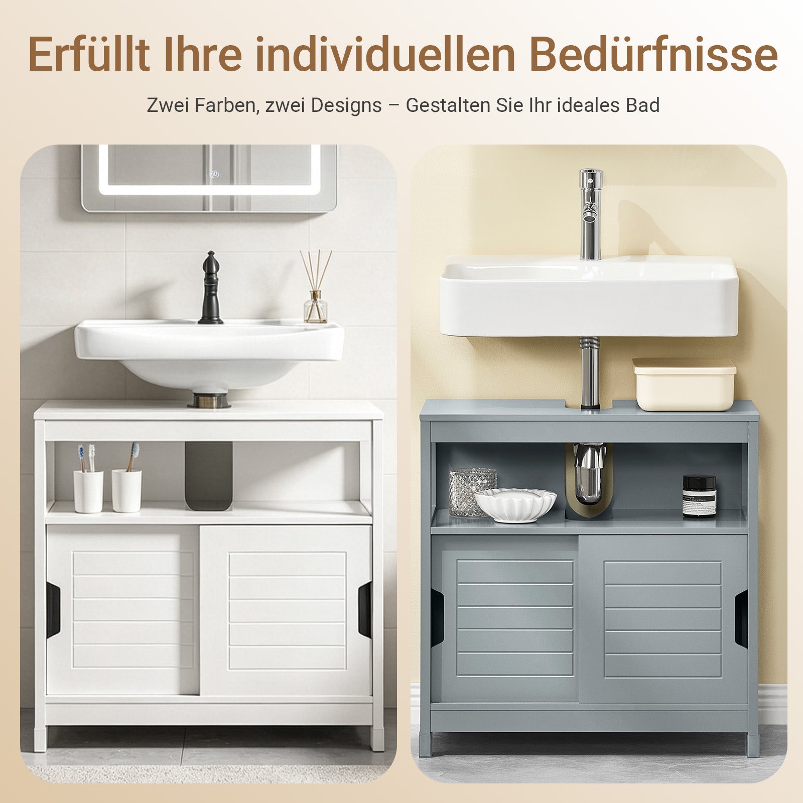 SoBuy | Waschbeckenunterschrank stahlgrau | Badezimmerschrank | Badmöbel Landhaus | FRG128-SG