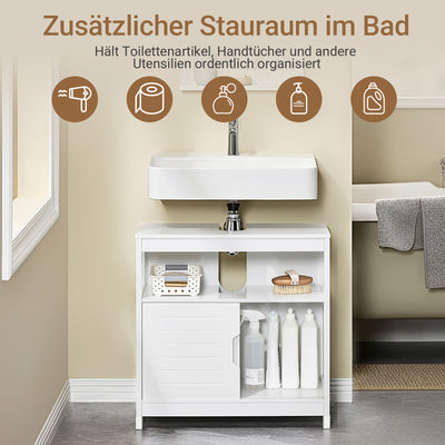 SoBuy | Waschbeckenunterschrank Weiß | Badezimmerschrank | Badmöbel Landhaus | FRG128-W