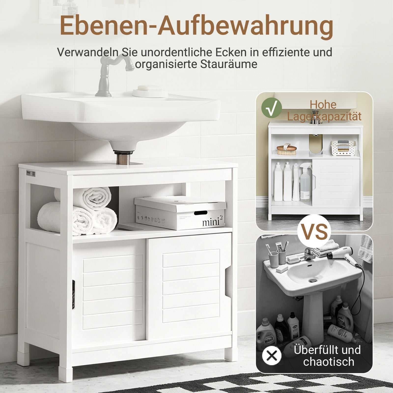 SoBuy | Waschbeckenunterschrank Weiß | Badezimmerschrank | Badmöbel Landhaus | FRG128-W