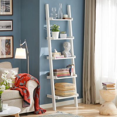 SoBuy Leiterregal mit 5 Ebenen Standregal Bücherregal Badregal Wandregal