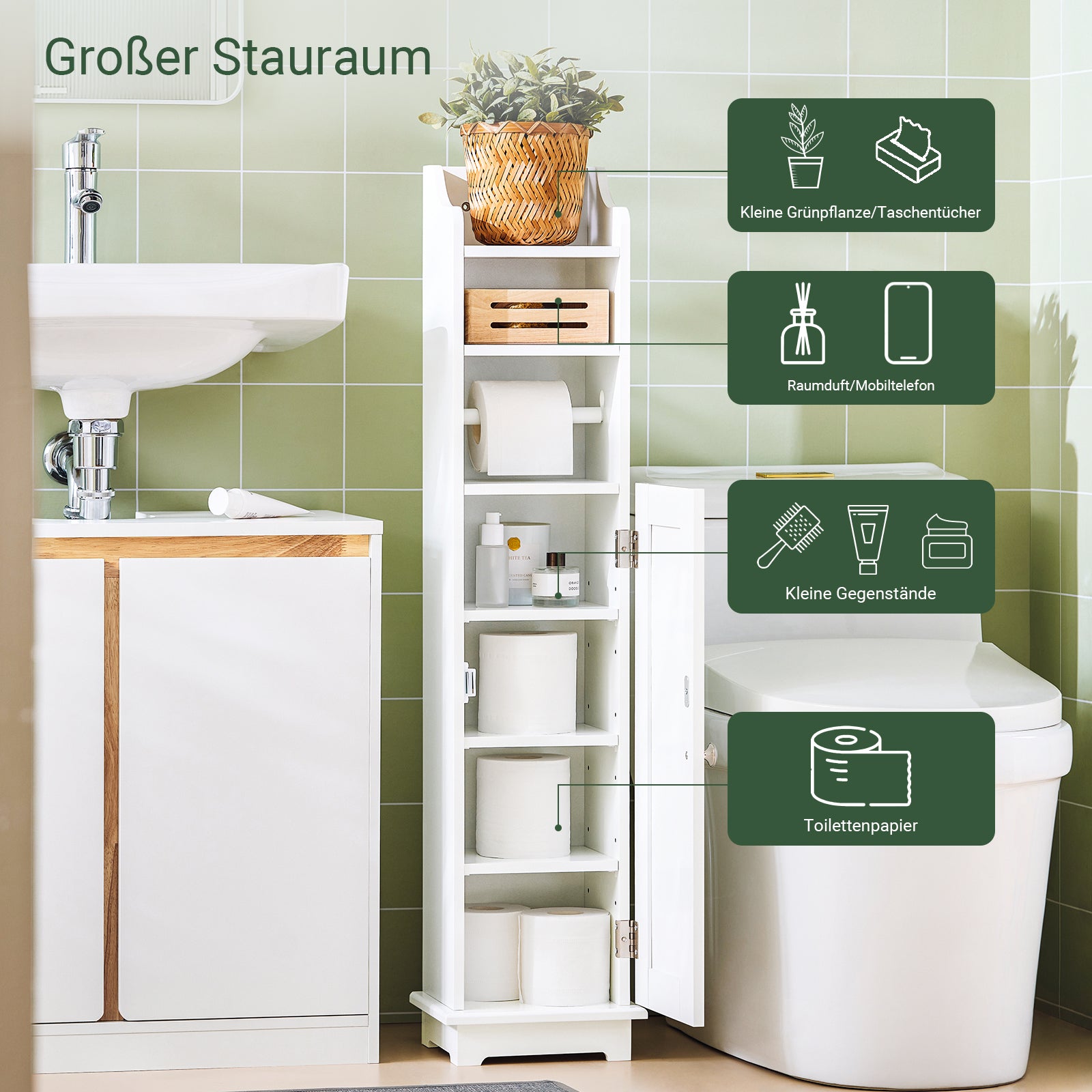 SoBuy | Toilettenpapierhalter | Toilettenpapier Aufbewahrung | Badezimmerschrank Weiß | FRG177-W