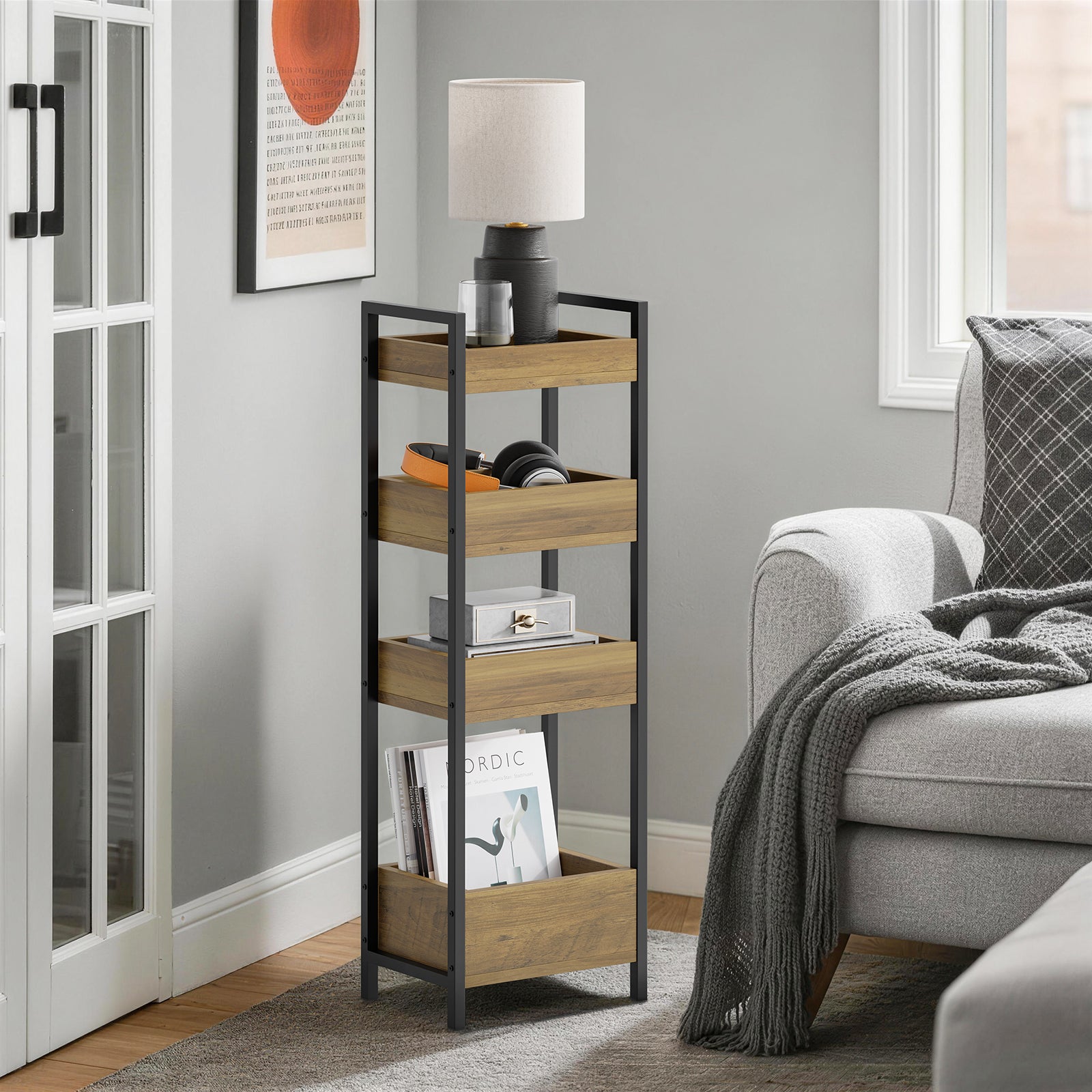 SoBuy | Badezimmerschrank mit 4 stabilen Regalen | Nischenregal 20cm | FRG226-H-F