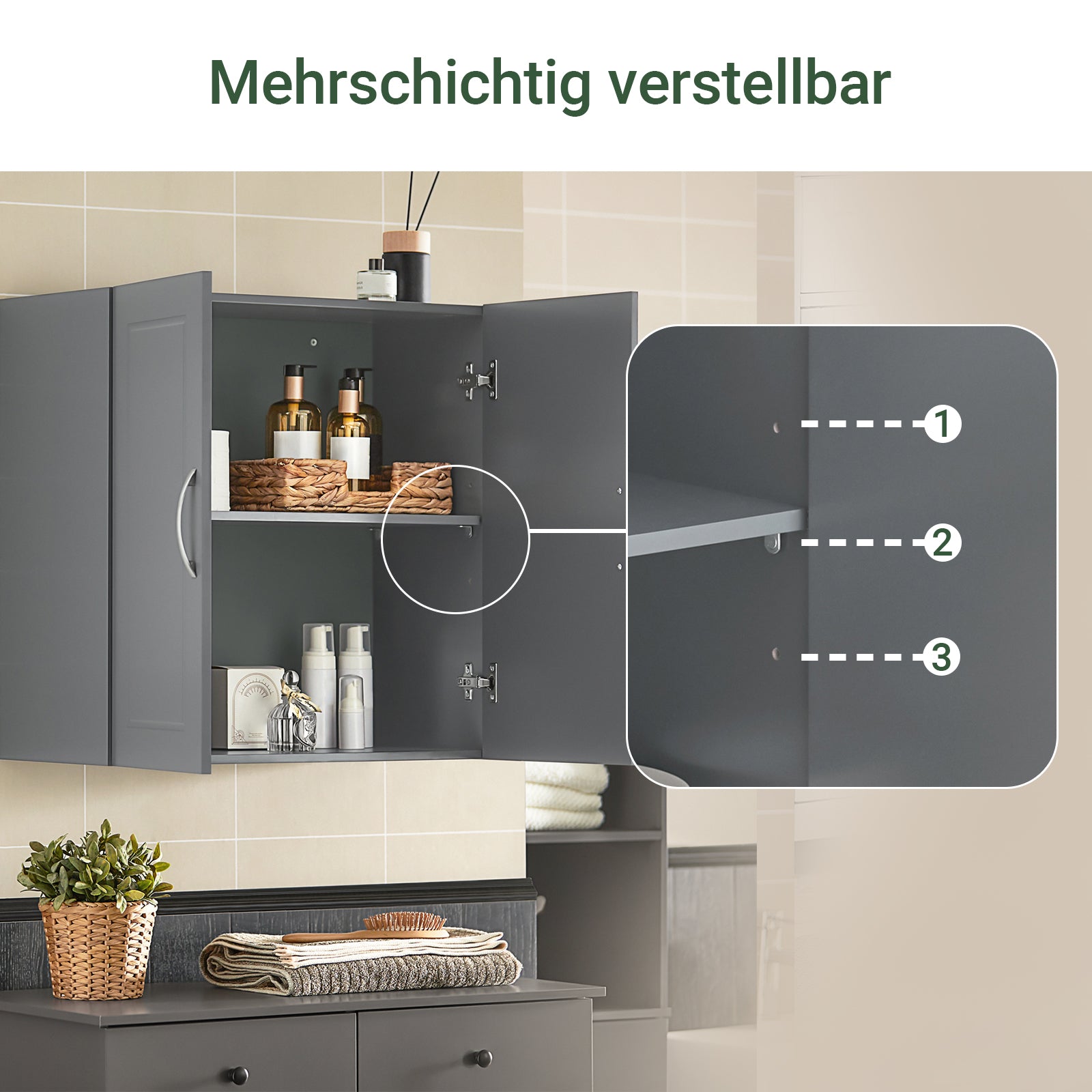 SoBuy | Wandschrank | Hängeschrank | Badschrank Grau | Medizinschrank | FRG231-DG