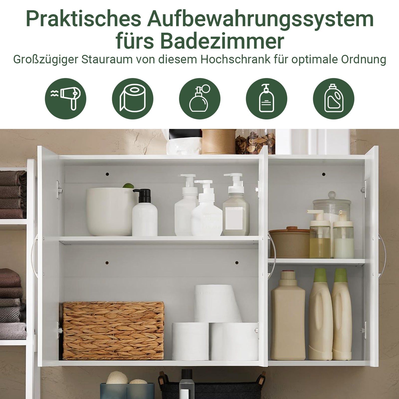 SoBuy | Hängeschrank mit 2 Türen | Badschrank | Wandschrank | Weiß | FRG231-L-W