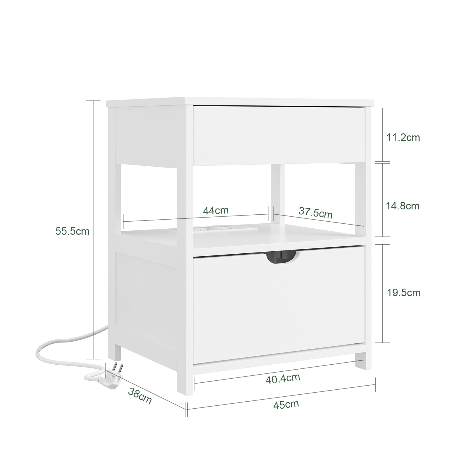 SoBuy Nachttisch mit 4-in-1 Ladefunktion Weiß 45x38x55,5 cm FRG258-II-E-W