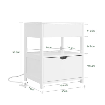 SoBuy Nachttisch mit 4-in-1 Ladefunktion Weiß 45x38x55,5 cm FRG258-II-E-W