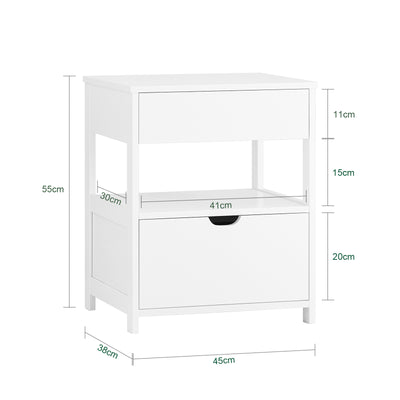 SoBuy Beistelltisch Nachttisch mit 2 Schubladen Nachtschrank Weiß 45x55x38cm FRG258-II-W