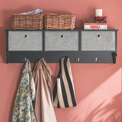 SoBuy | Wandgarderobe | Kleiderhaken | Flurgarderobe Schwarz | FRG282-SCH