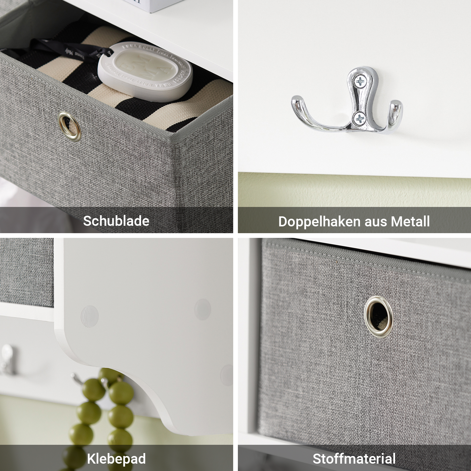 SoBuy | Wandgarderobe | Kleiderhaken | Flurgarderobe Weiß-Hellgrau | FRG282-W