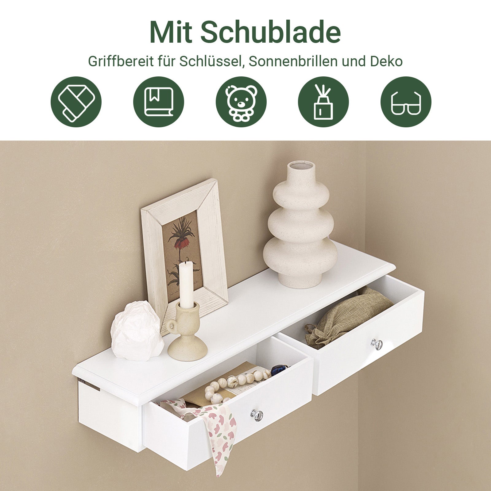 Vorverkauf | SoBuy | Schweberegal | Hängeschublade | Wandregal Weiß | FRG43-W