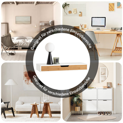 SoBuy | Schweberegal Weiß | Hängeschublade | Wandschublade Bambus | FRG93-WN