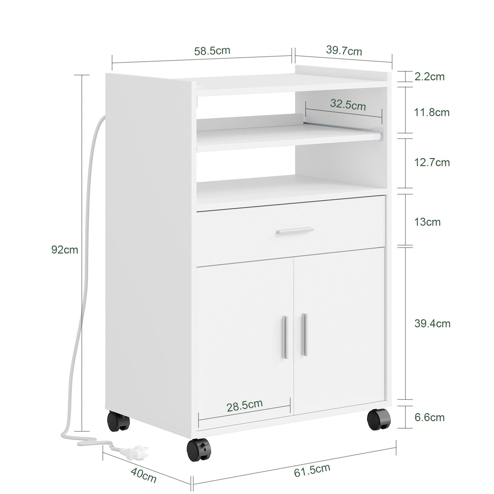 SoBuy Küchenwagen mit USB-Ladung und Ausziehfach Weiß 61x40x92 cm FSB09-E-W