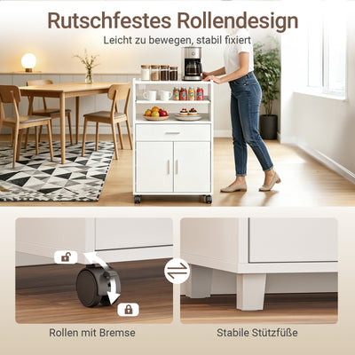 SoBuy Küchenwagen mit USB-Ladung und Ausziehfach Weiß 61x40x92 cm FSB09-E-W