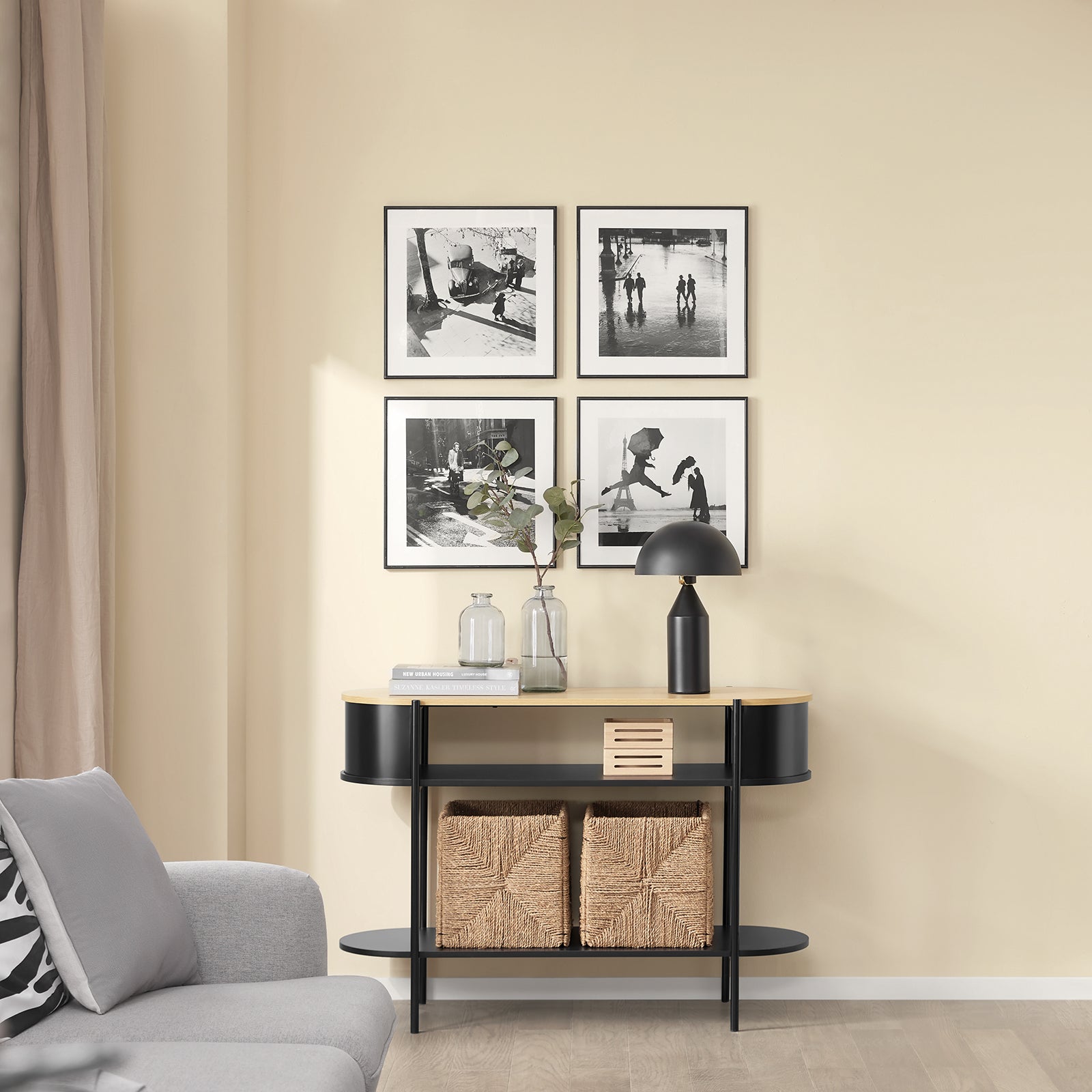 SoBuy | Konsolentisch | Flurtisch | Sideboard schmaler | Sofatisch | mit Ablagefächern | Schwarz | FSB102-SCH