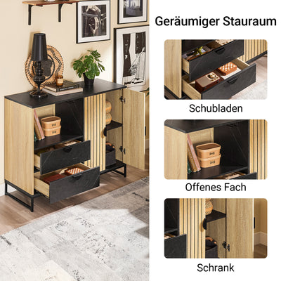 SoBuy Küchenschrank Sideboard Kommode mit Mikrowellenfach (Ø6 cm) | Eiche-Schwarz | FSB103-N