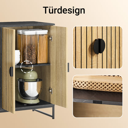 SoBuy Küchenschrank Sideboard Kommode mit Mikrowellenfach (Ø6 cm) | Eiche-Schwarz | FSB103-N