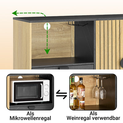 SoBuy Küchenschrank Sideboard Kommode mit Mikrowellenfach (Ø6 cm) | Eiche-Schwarz | FSB103-N
