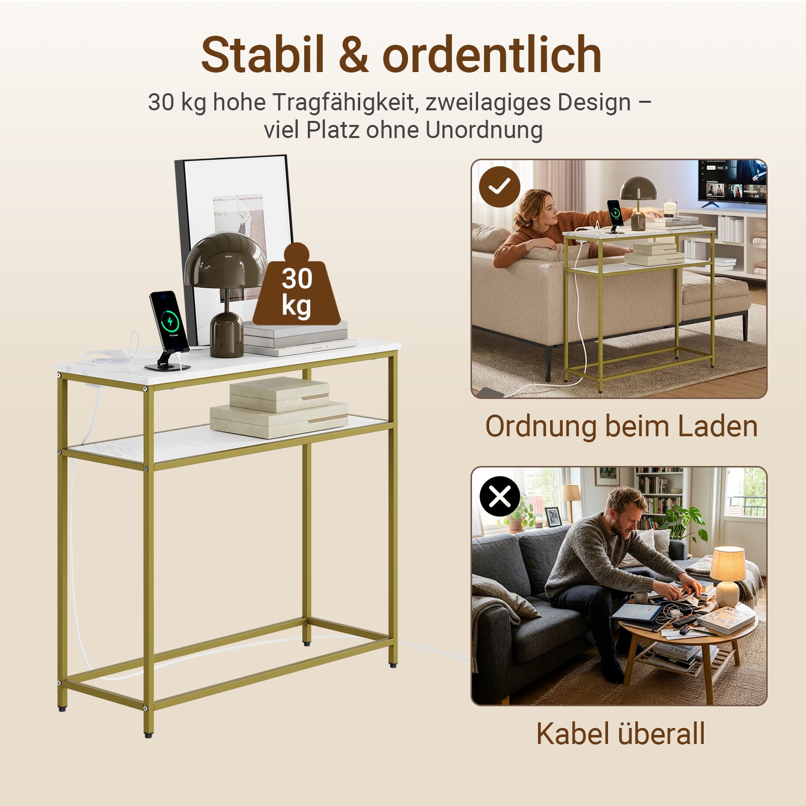 SoBuy Konsolentisch schmal mit USB und Typ-C für Flur FSB106-E-G