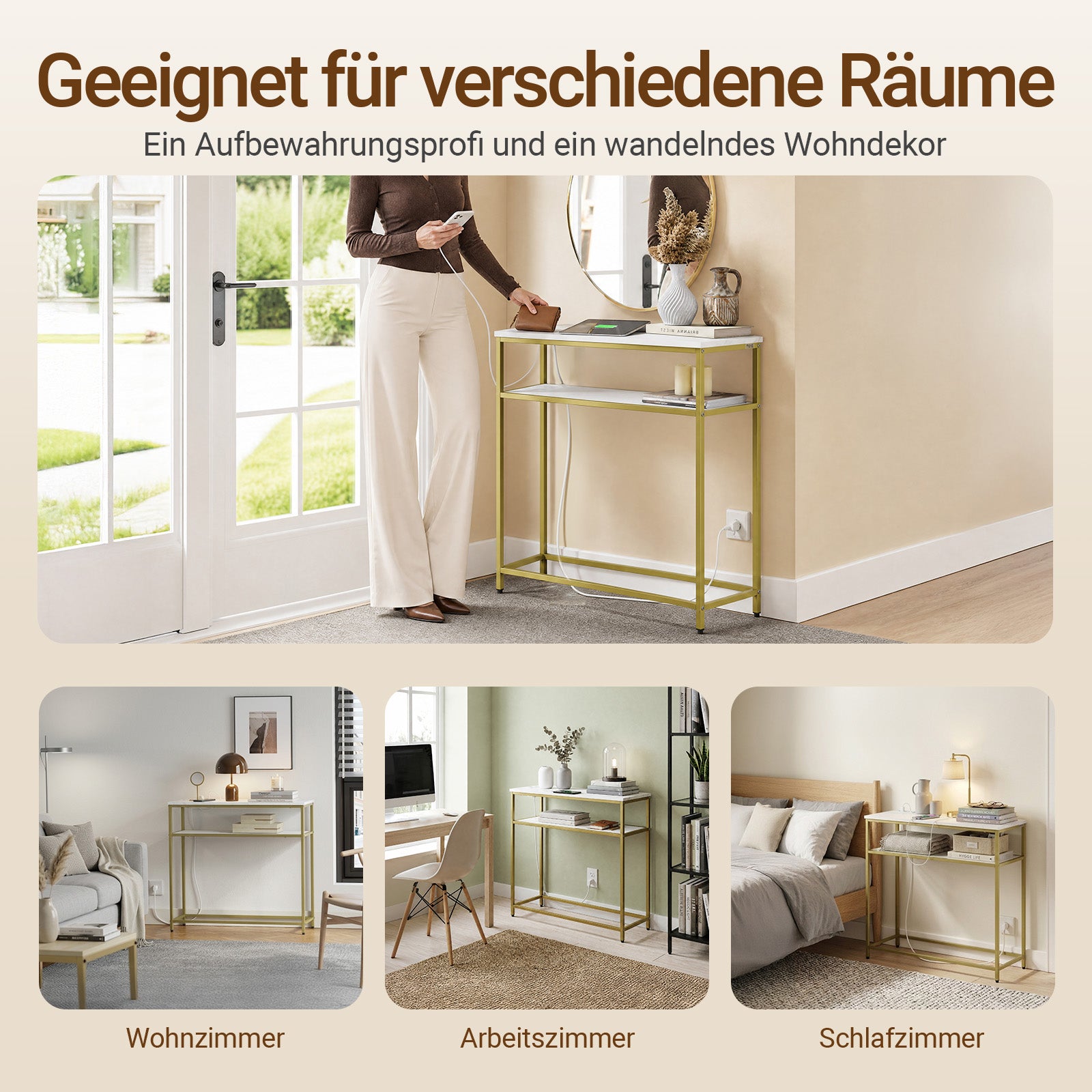 SoBuy Konsolentisch schmal mit USB und Typ-C für Flur FSB106-E-G