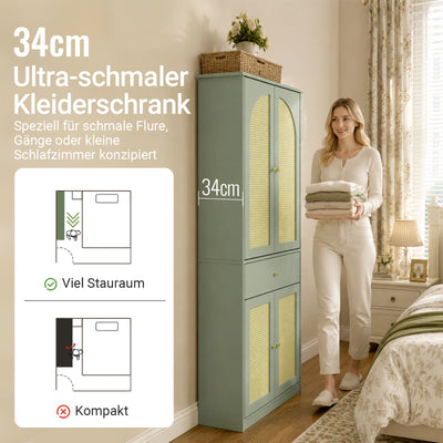 SoBuy Kleiderschrank schmal mit 4 Türen und 1 Schublade für Schlafzimmer und Flur | 70x34x180 cm | FSB107-GR