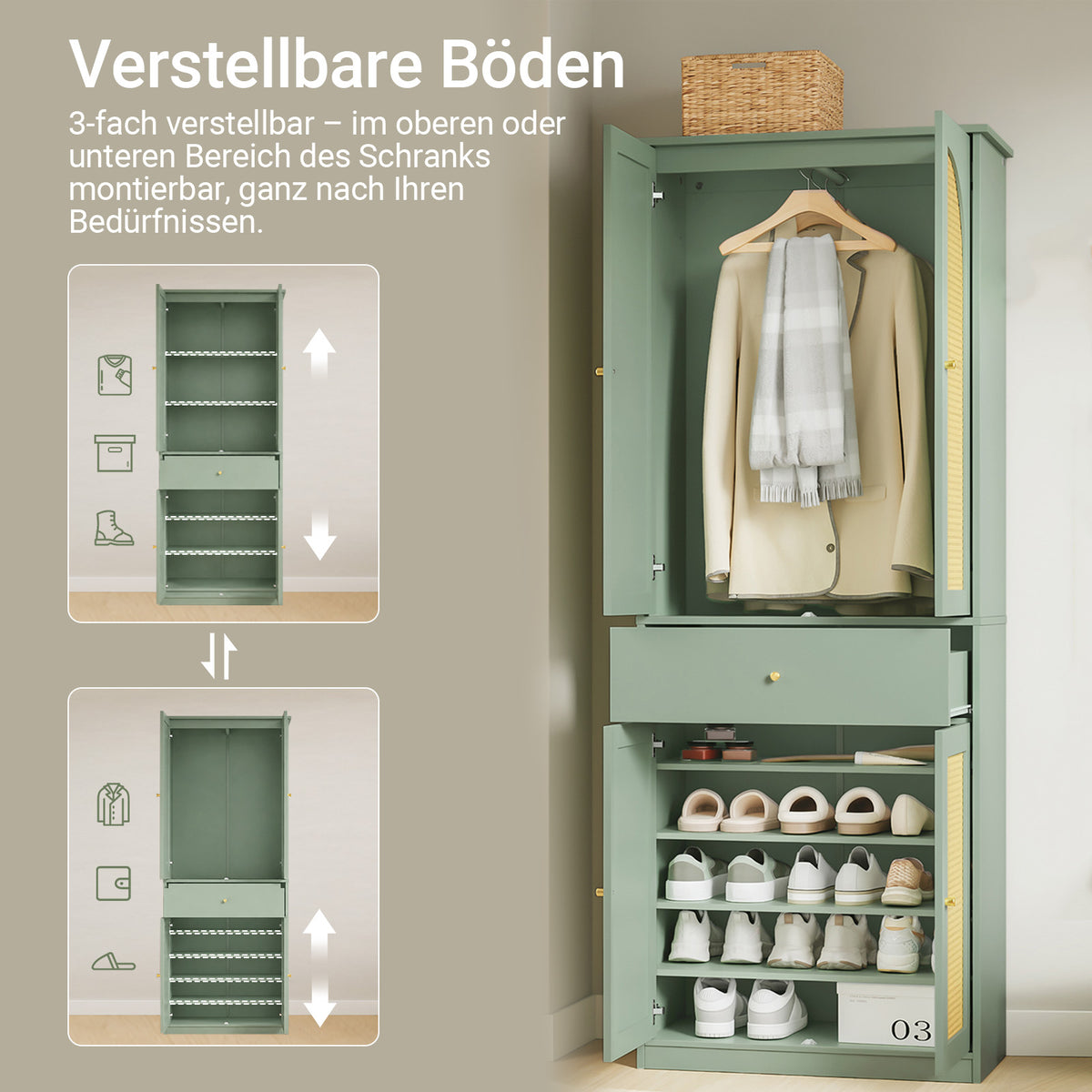 SoBuy Kleiderschrank schmal mit 4 Türen und 1 Schublade für Schlafzimmer und Flur | 70x34x180 cm | FSB107-GR