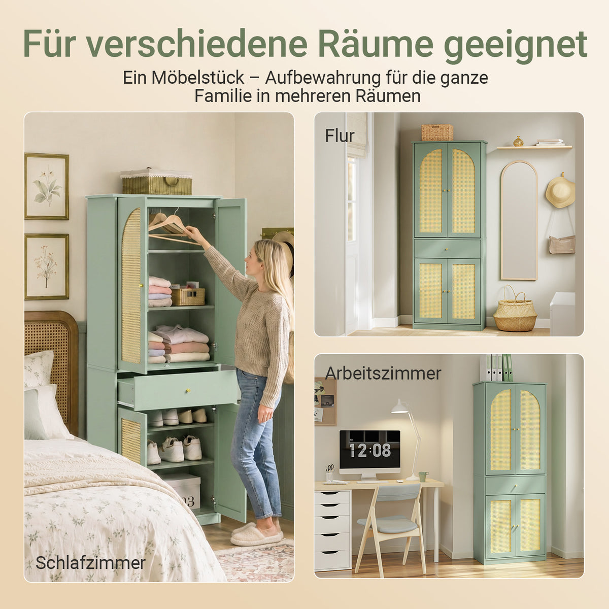 SoBuy Kleiderschrank schmal mit 4 Türen und 1 Schublade für Schlafzimmer und Flur | 70x34x180 cm | FSB107-GR