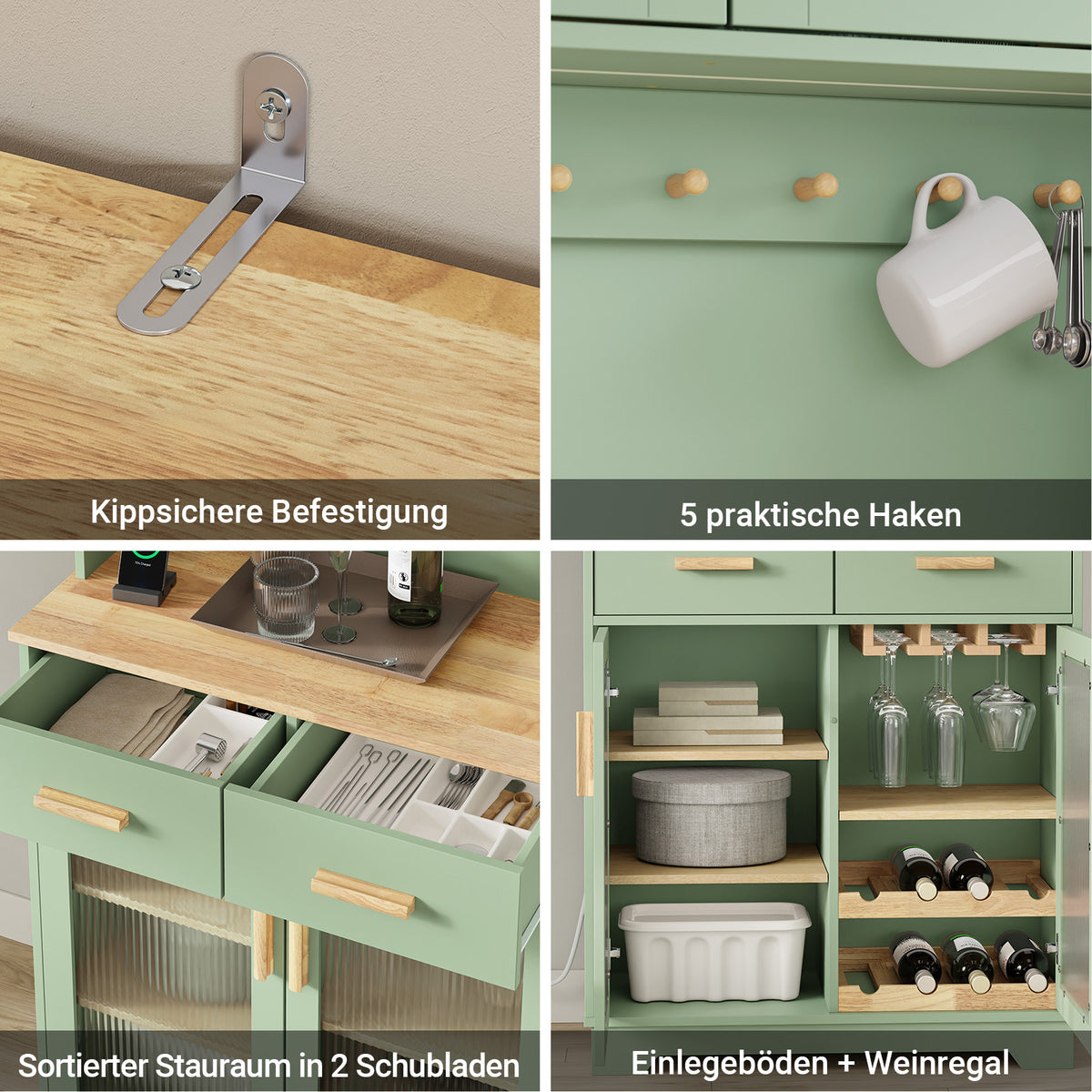 SoBuy | Hochschrank Küchenschrank freistehend Grün | 80×40×180 cm