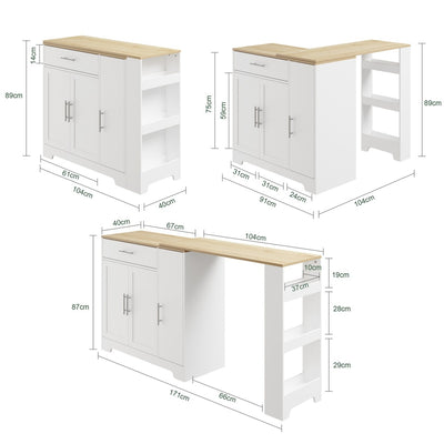 SoBuy Kücheninsel Küchenbar mit 1 Schublade & Besteckeinsatz Weiß 104×40×89 cm FSB110-WN