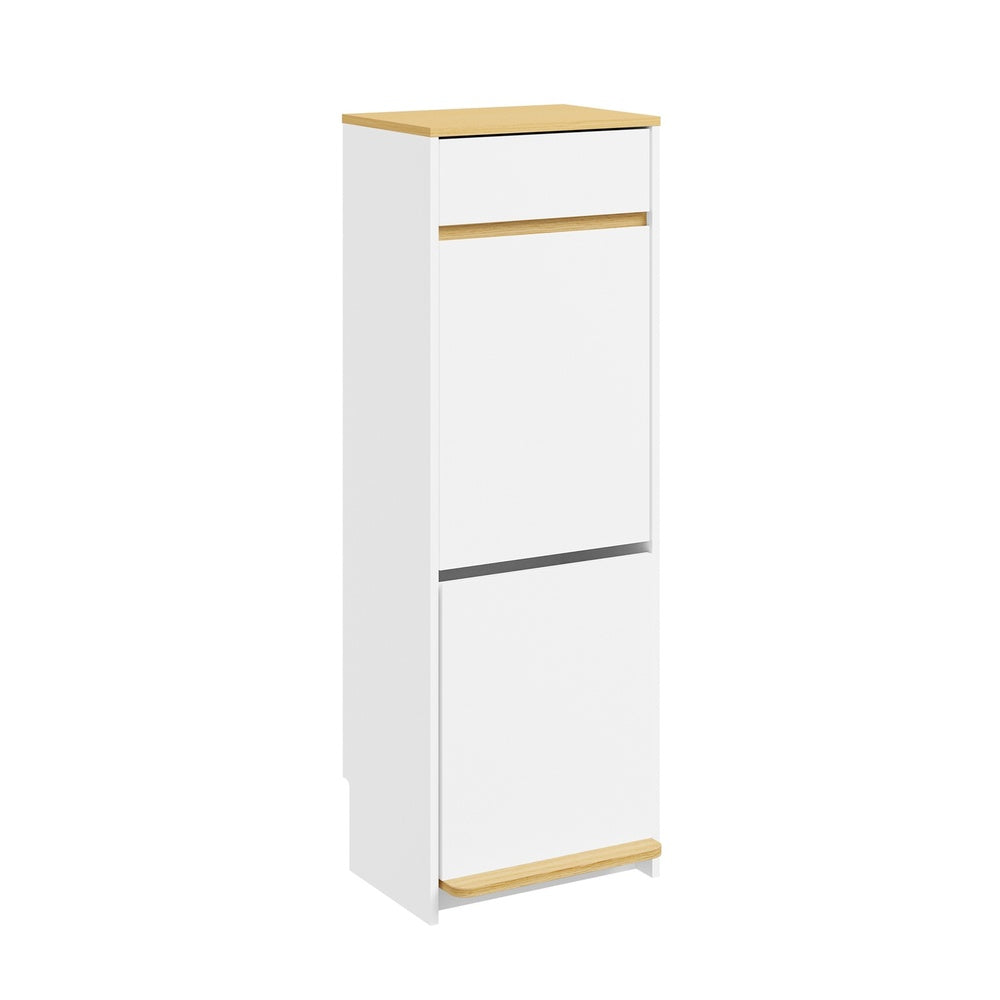 SoBuy | Flurschränke | Schmaler Müllschrank Küche mit Fußpedal & Mülltrennsystem | White | FSB112-WN