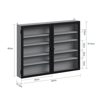 SoBuy | Sammelvitrine | Hängevitrine & Sammlervitrine Grau mit Glastüren | Grau | FSB113-DG