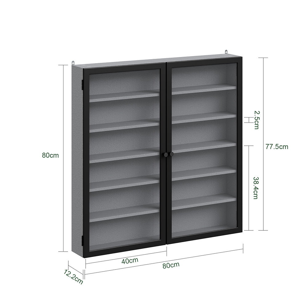 SoBuy | Sammelvitrine | Wandschrank hängend schmal mit 2 Türen | Grau | 80×12.2×80 cm | FSB113-H-DG