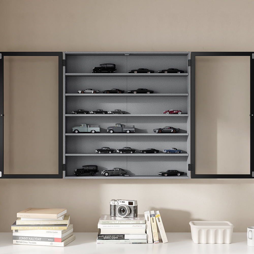 SoBuy | Sammelvitrine | Wandschrank hängend schmal mit 2 Türen | Grau | 80×12.2×80 cm | FSB113-H-DG