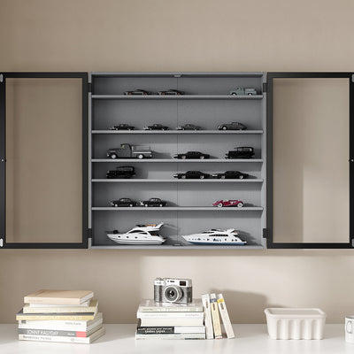 SoBuy | Sammelvitrine | Wandschrank hängend schmal mit 2 Türen | Grau | 80×12.2×80 cm | FSB113-H-DG