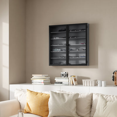 SoBuy | Sammelvitrine | Wandschrank hängend schmal mit 2 Türen | Grau | 80×12.2×80 cm | FSB113-H-DG