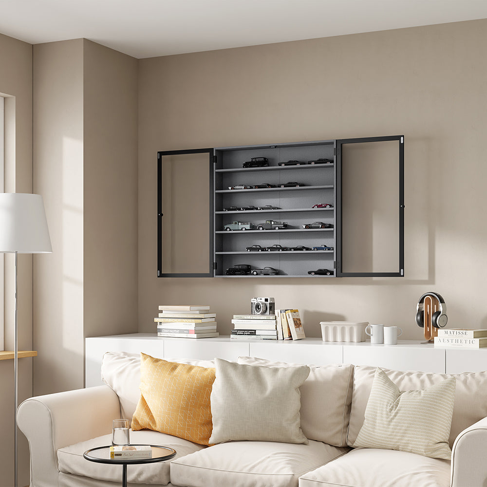 SoBuy | Sammelvitrine | Wandschrank hängend schmal mit 2 Türen | Grau | 80×12.2×80 cm | FSB113-H-DG