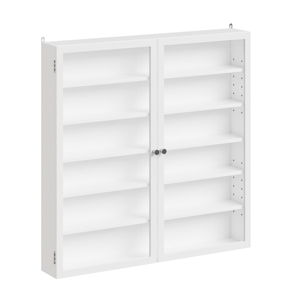 SoBuy | Sammelvitrine | Hängevitrine mit Glastür und Schranktür | Weiß | 80×12×80 cm | FSB113-H-W