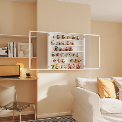 SoBuy | Sammelvitrine | Hängevitrine mit Glastür und Schranktür | Weiß | 80×12×80 cm | FSB113-H-W