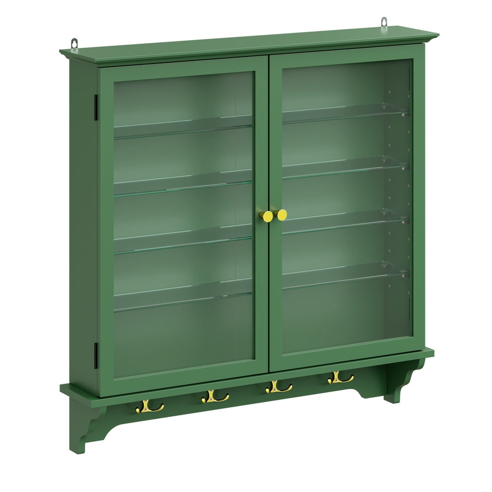 SoBuy | Sammelvitrine | Schmale Hängevitrine aus Bambus & MDF | Dunkelgrün | FSB114-E-SY