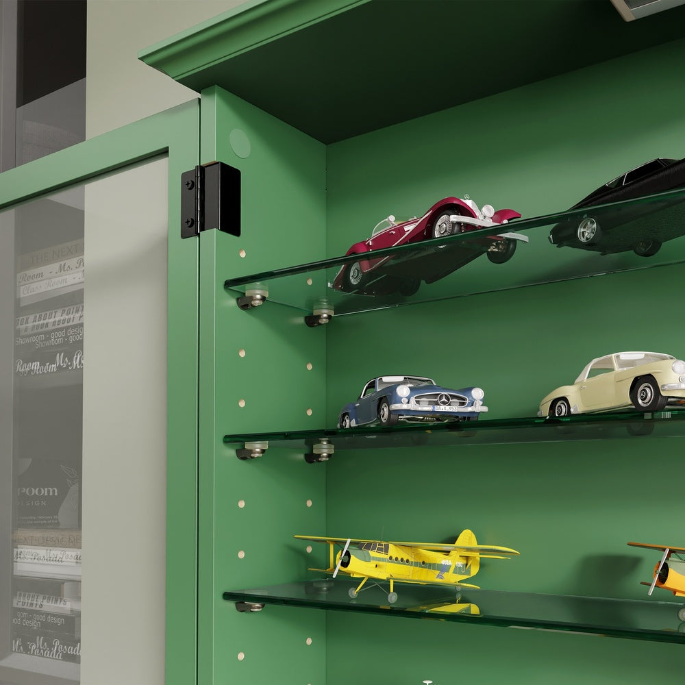 SoBuy | Sammelvitrine | Schmale Hängevitrine aus Bambus & MDF | Dunkelgrün | FSB114-E-SY