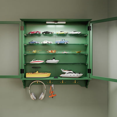 SoBuy | Sammelvitrine | Schmale Hängevitrine aus Bambus & MDF | Dunkelgrün | FSB114-E-SY