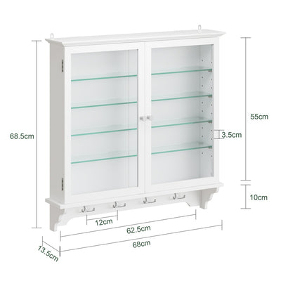 SoBuy | Sammelvitrine | Wandvitrine mit 2 Türen aus Bambus und Glas | Weiß | FSB114-E-W