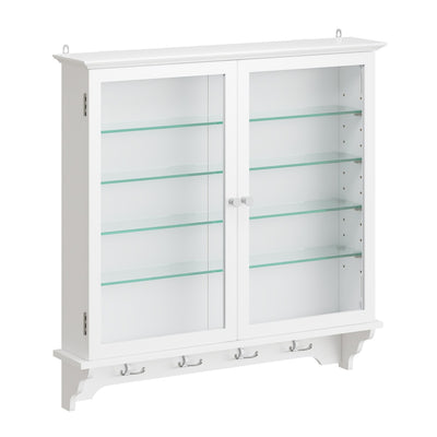 SoBuy | Sammelvitrine | Wandvitrine mit 2 Türen aus Bambus und Glas | Weiß | FSB114-E-W