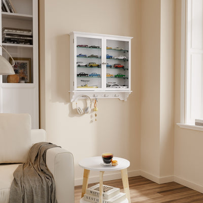 SoBuy | Sammelvitrine | Wandvitrine mit 2 Türen aus Bambus und Glas | Weiß | FSB114-E-W