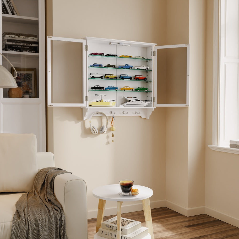 SoBuy | Sammelvitrine | Wandvitrine mit 2 Türen aus Bambus und Glas | Weiß | FSB114-E-W