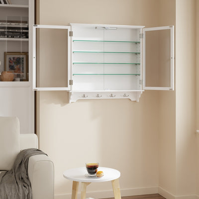 SoBuy | Sammelvitrine | Wandvitrine mit 2 Türen aus Bambus und Glas | Weiß | FSB114-E-W